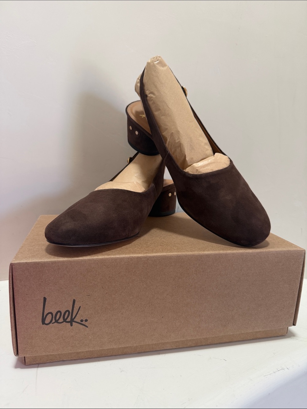 Beek Women’s Dark Brown Suede Slingback Heel